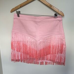 Peach Love California Pink Mini Skirt with Fringe